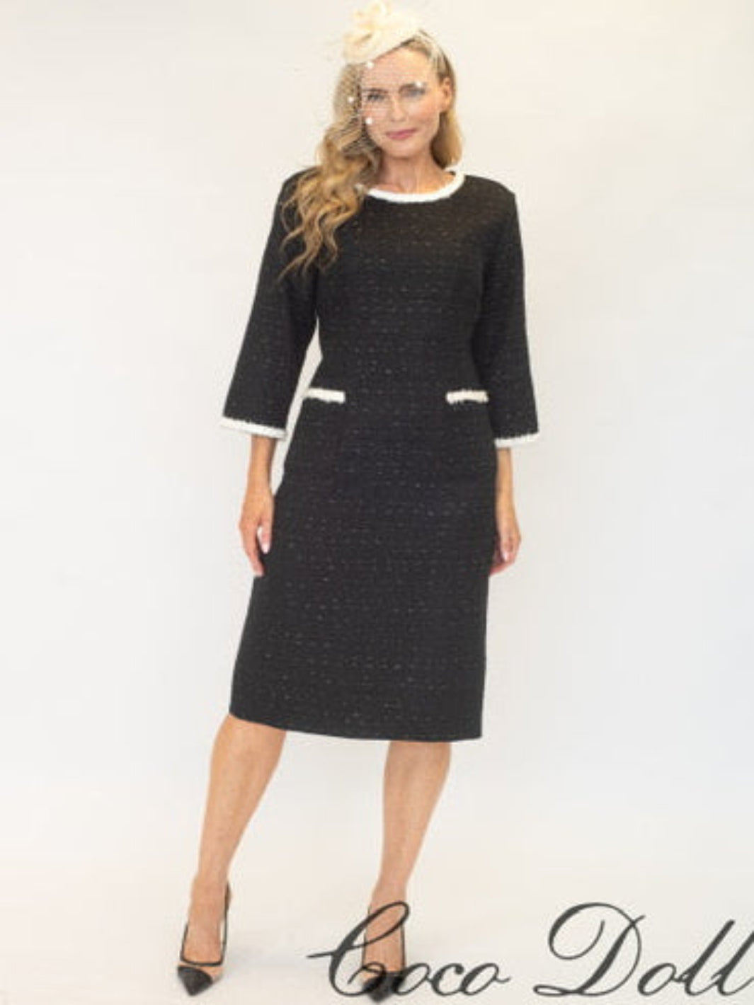 Coco Doll Wilma Boucle Midi Dress In Black CD45