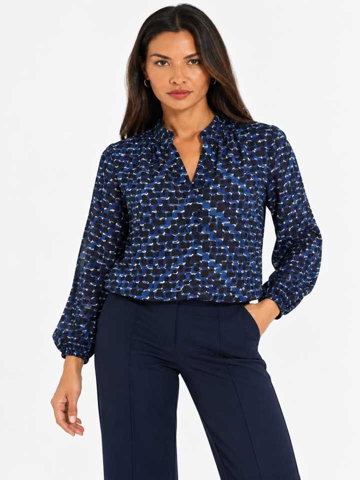 Kate & Pippa Bella Band Top In Navy Geo Print
