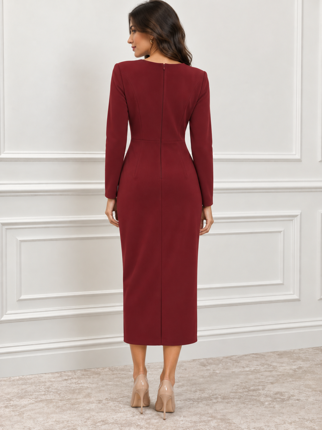 Arggido Midi Dress In Burgundy 21064