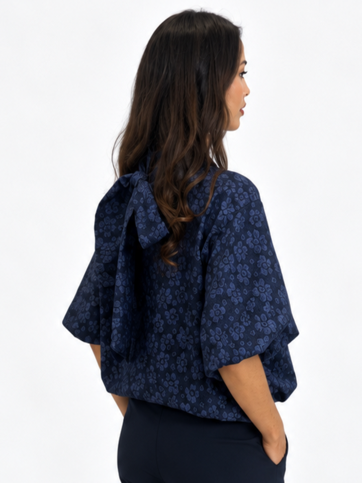 Kate & Pippa Ava Jacquard Bow Top In Navy
