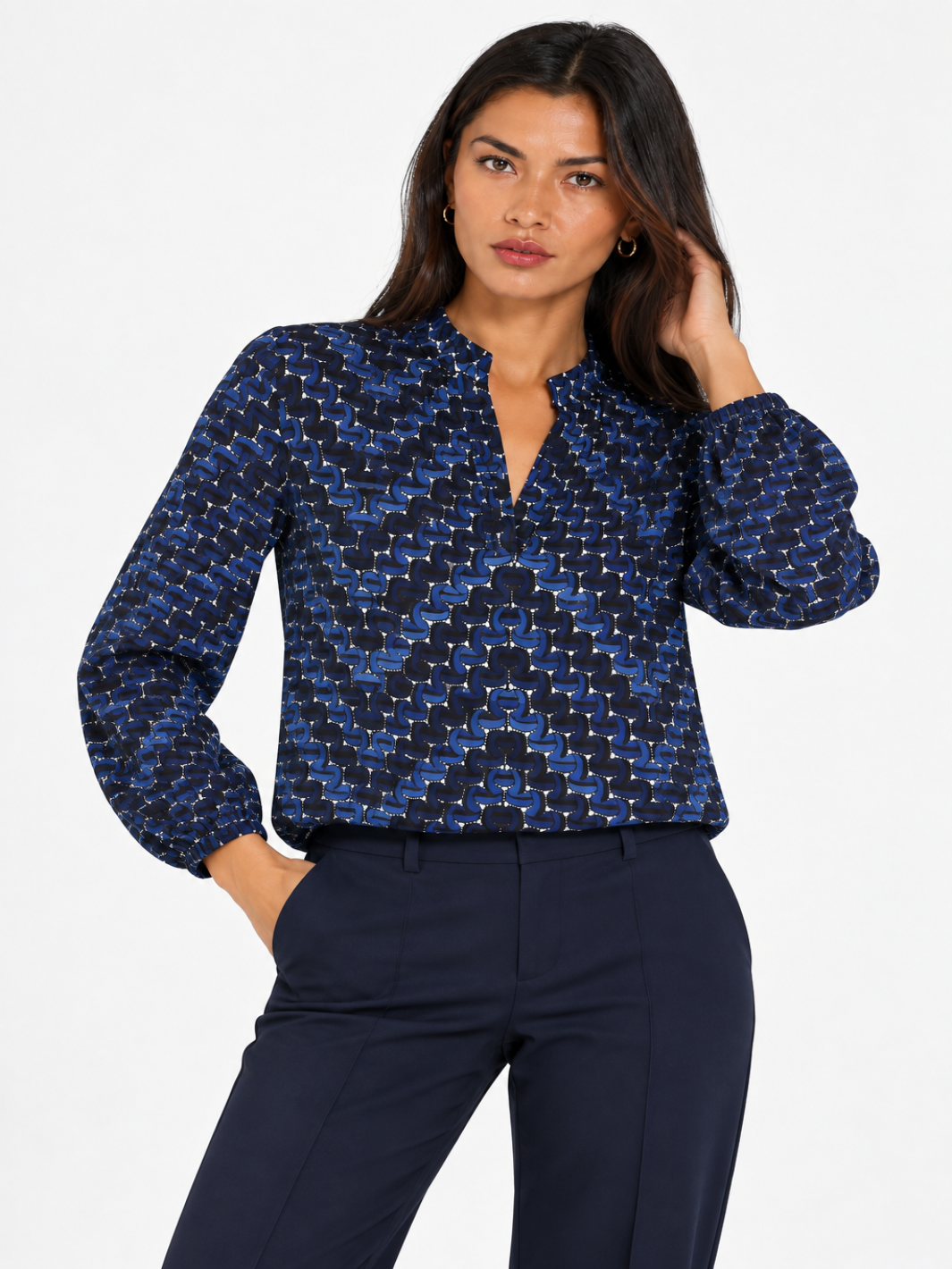 Kate & Pippa Bella Band Top In Navy Geo Print