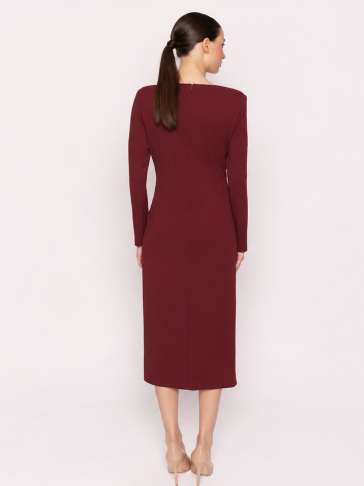 Arggido Midi Dress In Burgundy 21064-Occasion Wear-Guest of the wedding-Nicola Ross