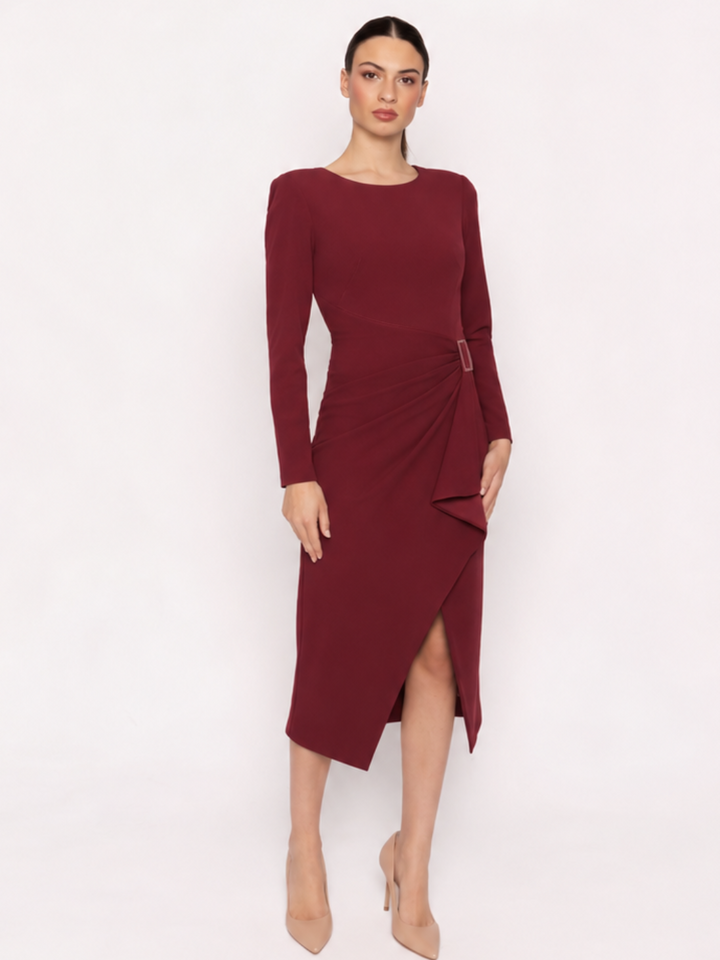 Arggido Midi Dress In Burgundy 21064-Occasion Wear-Guest of the wedding-Nicola Ross