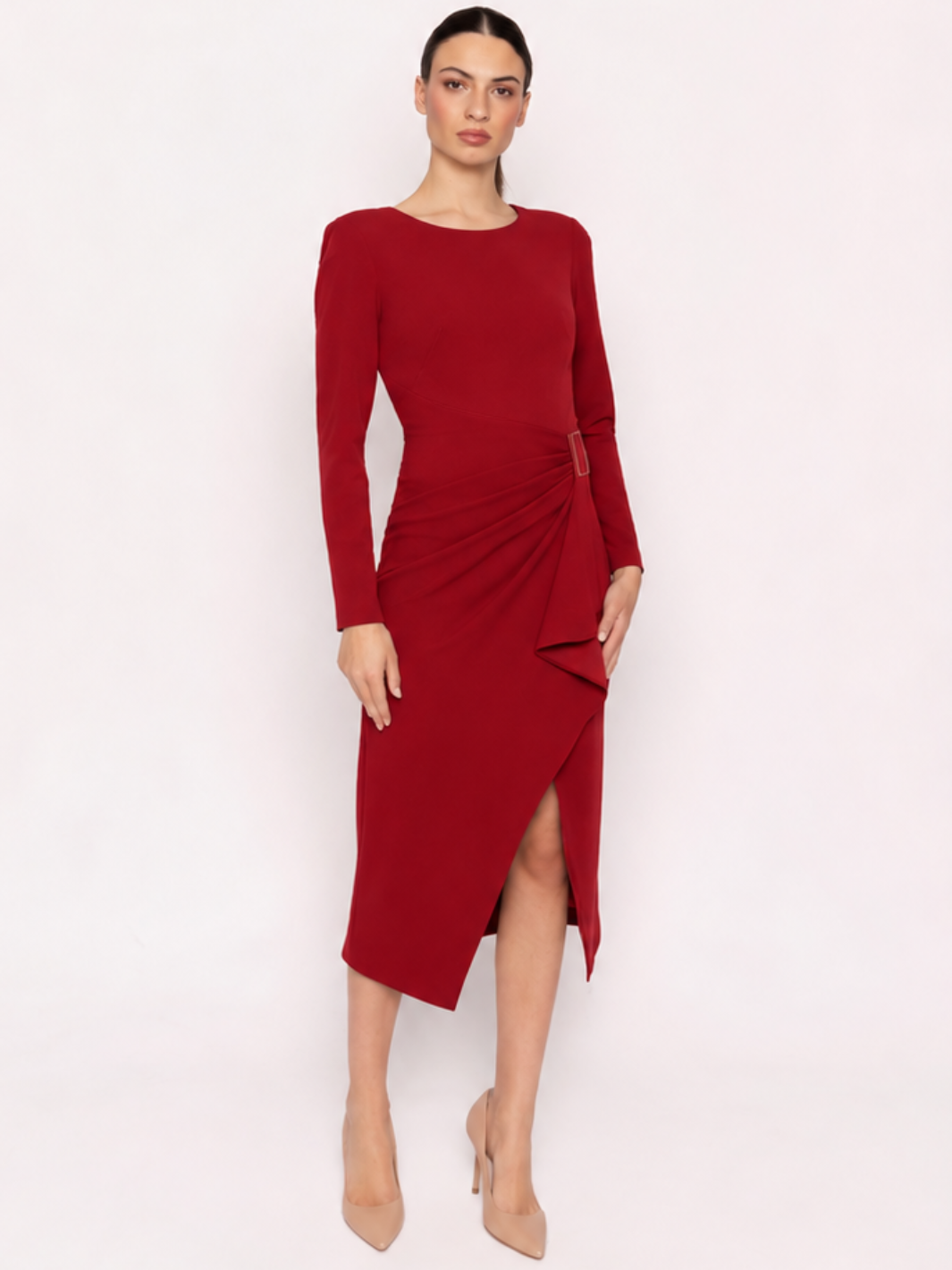 Arggido Midi Dress In Red 21064-Occasion Wear-Guest of the wedding-Nicola Ross