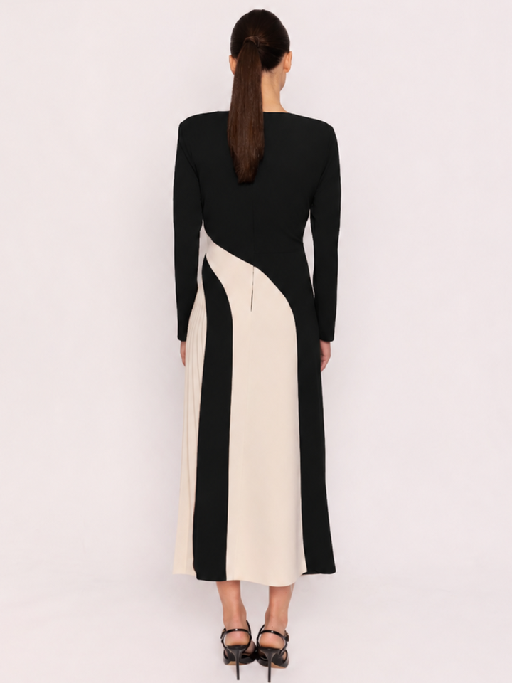 Arggido Pleated Midi Dress In Black/Cream 21061-Occasion Wear-Guest of the wedding-Nicola Ross