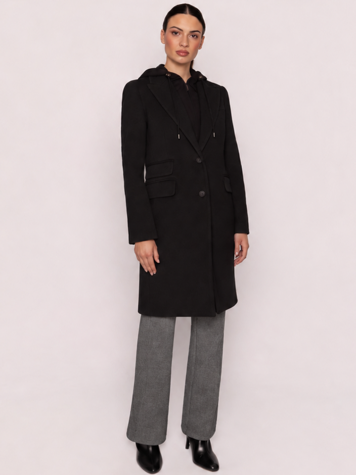 Arggido Tailored Coat with Detachable Hood In Black-Nicola Ross