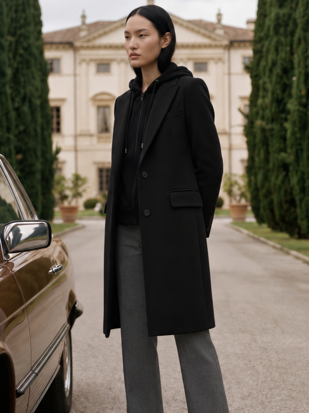 Arggido Tailored Coat with Detachable Hood In Black-Nicola Ross