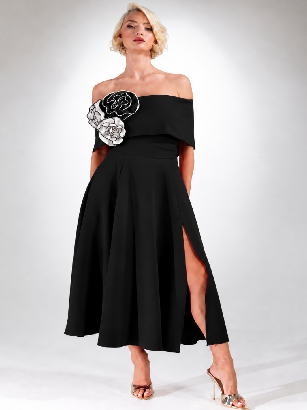 Kevan Jon Kyoto Midi Dress In Black/Ivory