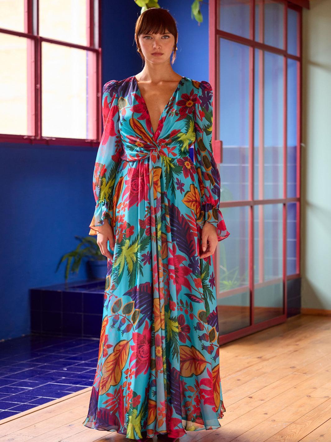 Carla Ruiz Dress 52648 In Turquoise Print-Occasion Wear-Guest of the wedding-Nicola Ross