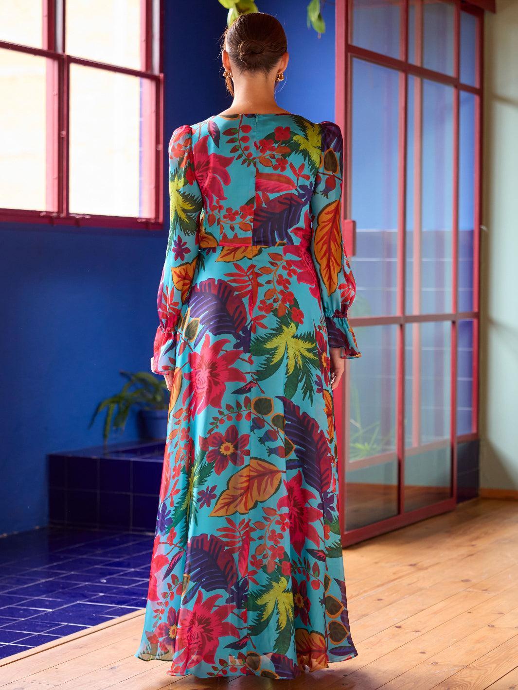 Carla Ruiz Dress 52648 In Turquoise Print-Occasion Wear-Guest of the wedding-Nicola Ross