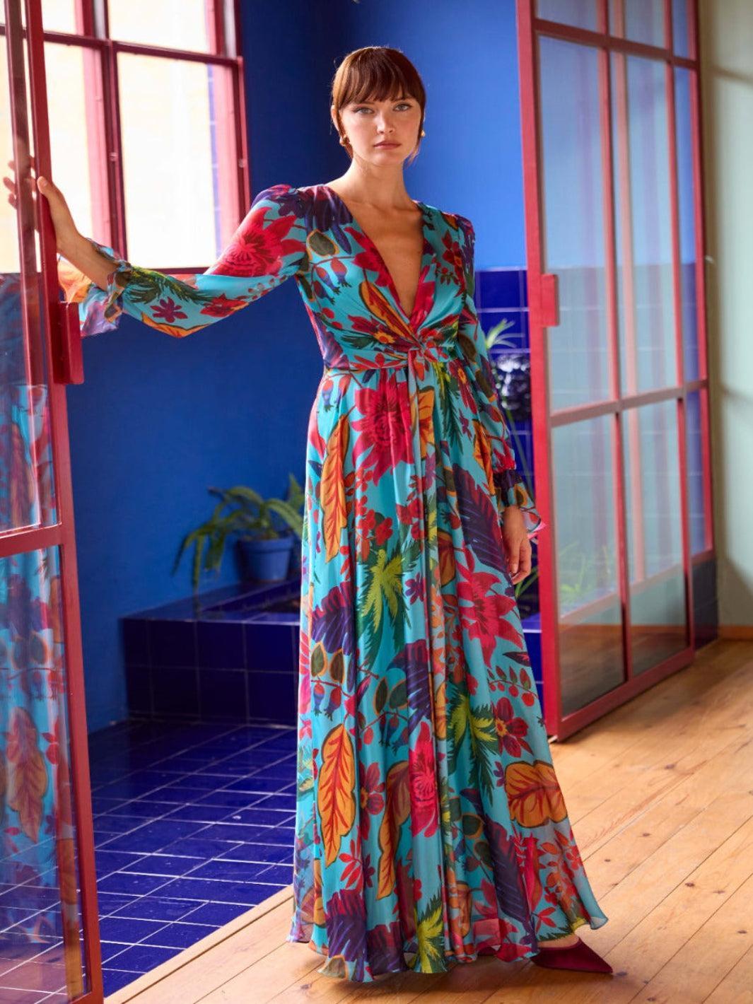 Carla Ruiz Dress 52648 In Turquoise Print-Occasion Wear-Guest of the wedding-Nicola Ross