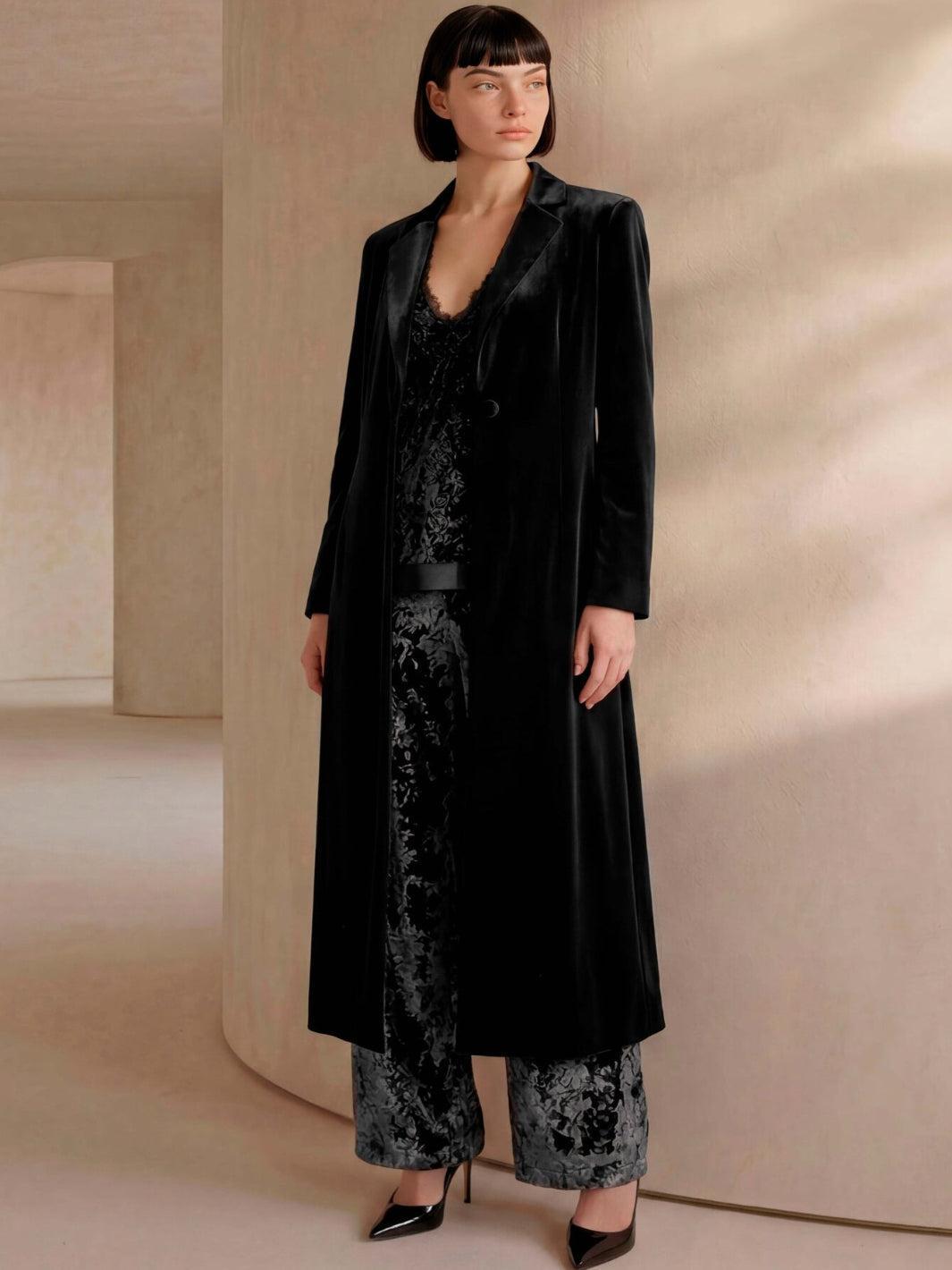 Carla Ruiz Longline Velvet Coat in Black 53104-Occasion Wear-Guest of the wedding-Nicola Ross
