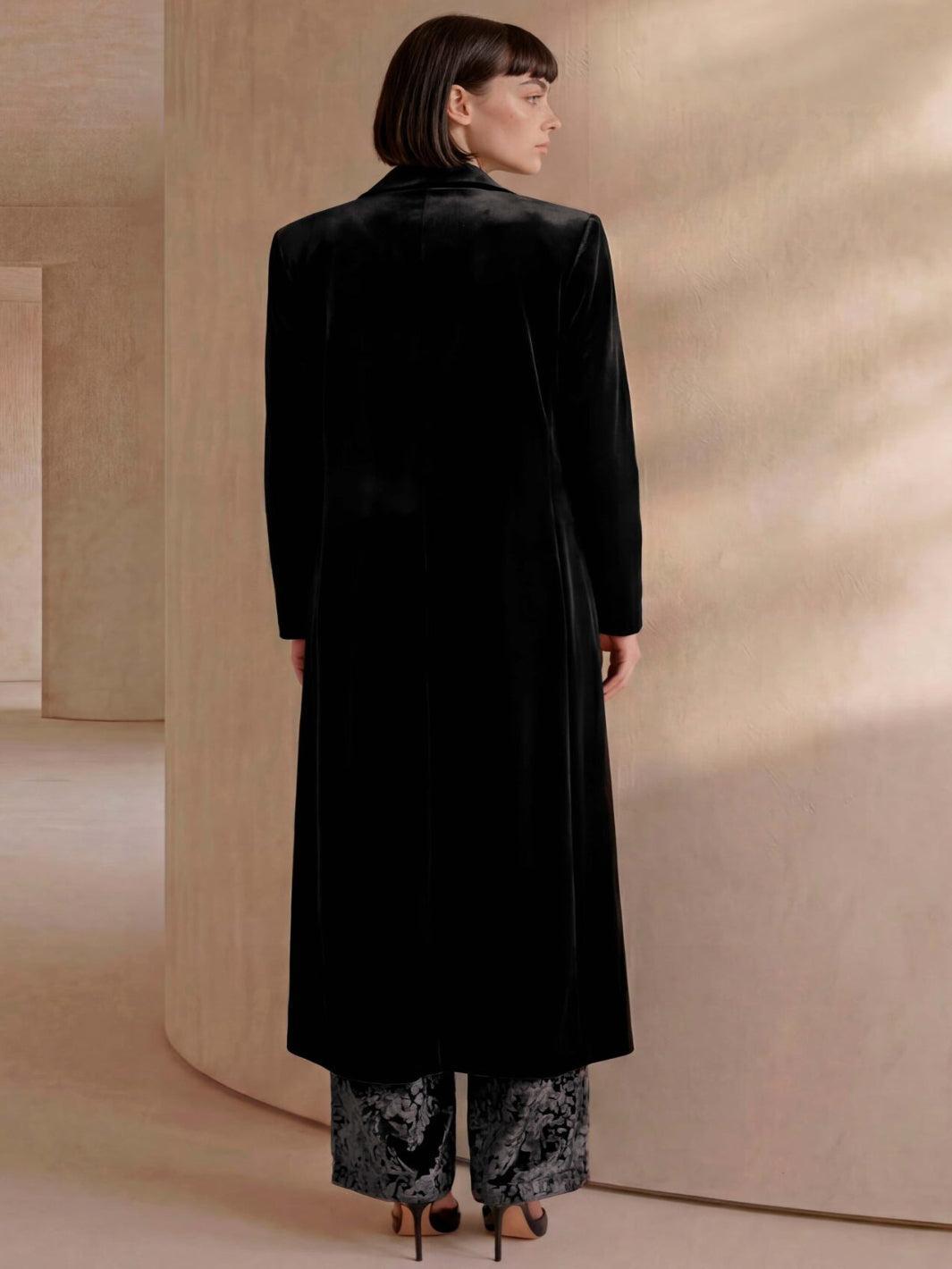 Carla Ruiz Longline Velvet Coat in Black 53104-Occasion Wear-Guest of the wedding-Nicola Ross