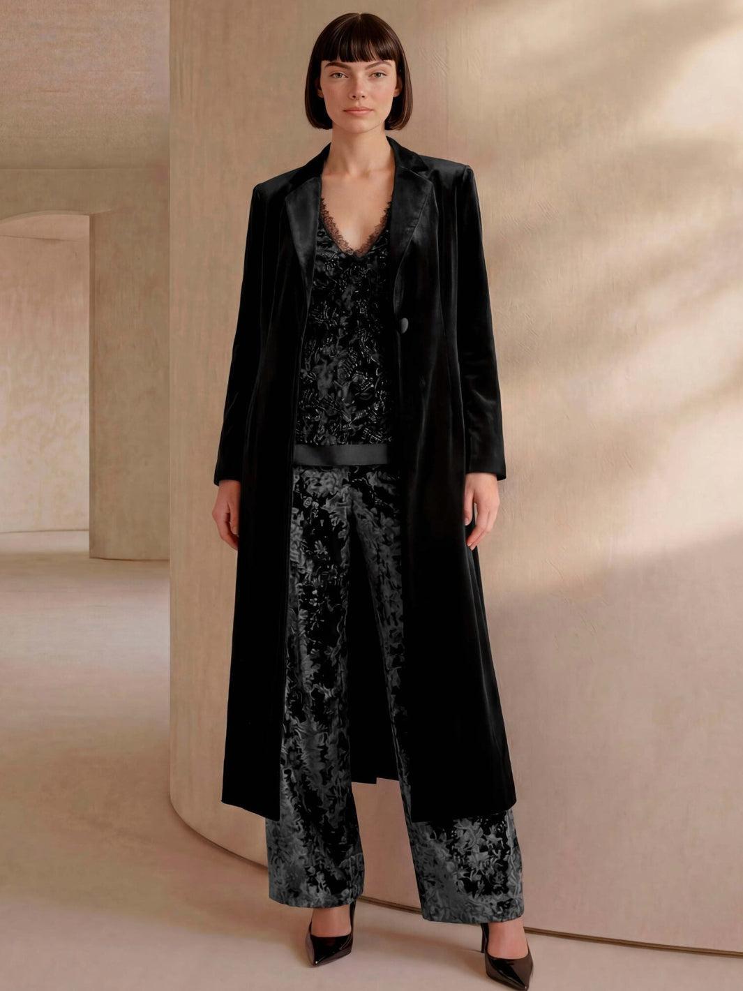 Carla Ruiz Longline Velvet Coat in Black 53104-Occasion Wear-Guest of the wedding-Nicola Ross