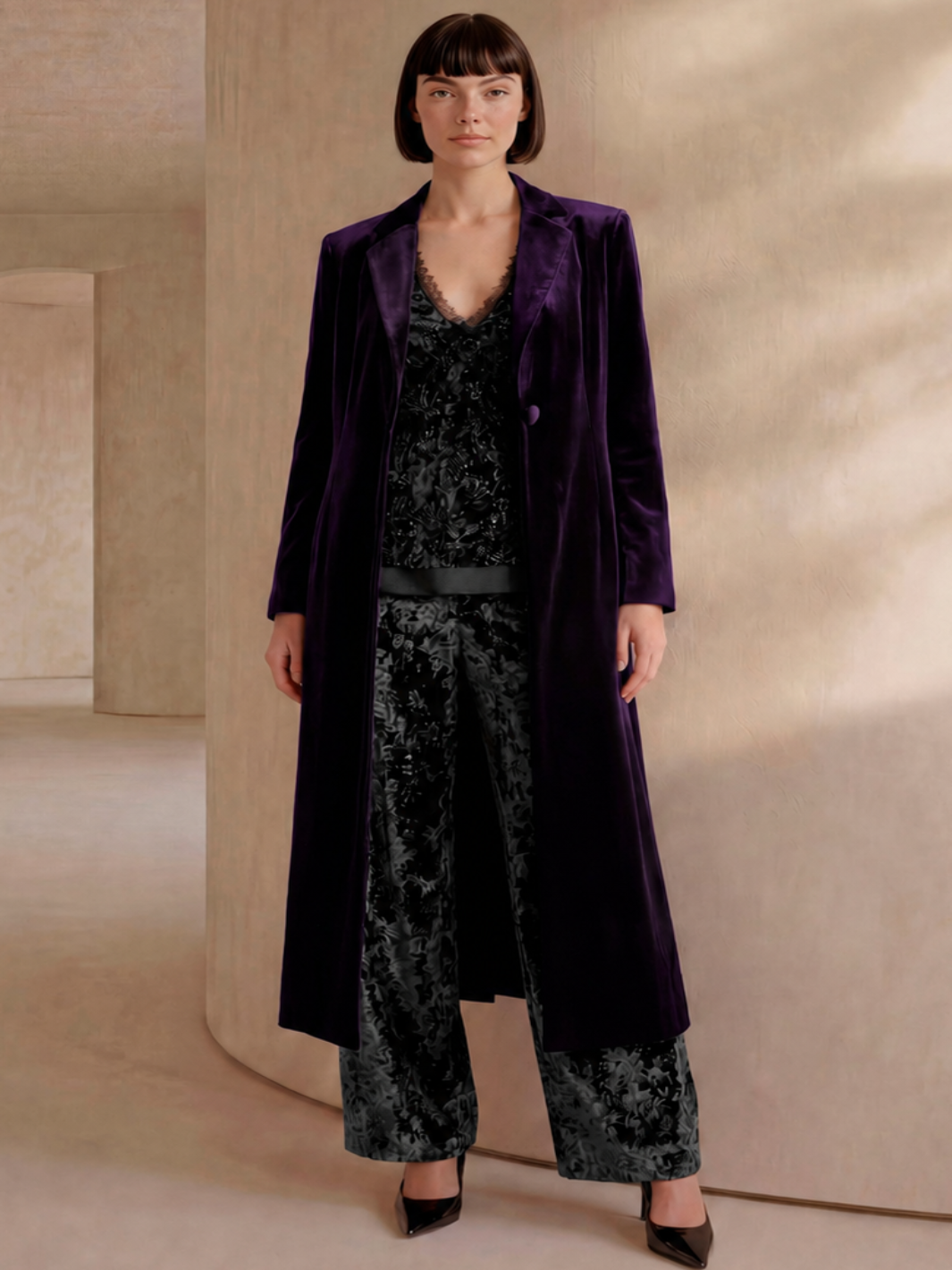 Carla Ruiz Longline Velvet Coat in Purple 53104-Occasion Wear-Guest of the wedding-Nicola Ross