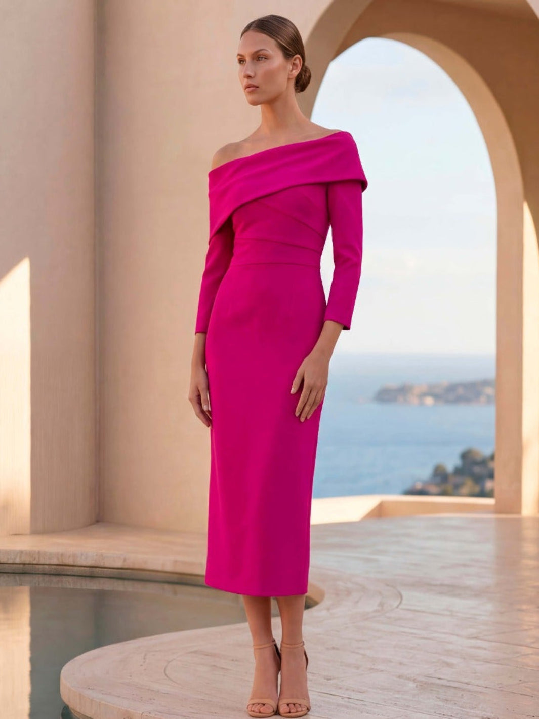 Carla Ruiz Midi Dress 53047 In Fuschia-Occasion Wear-Guest of the wedding-Nicola Ross