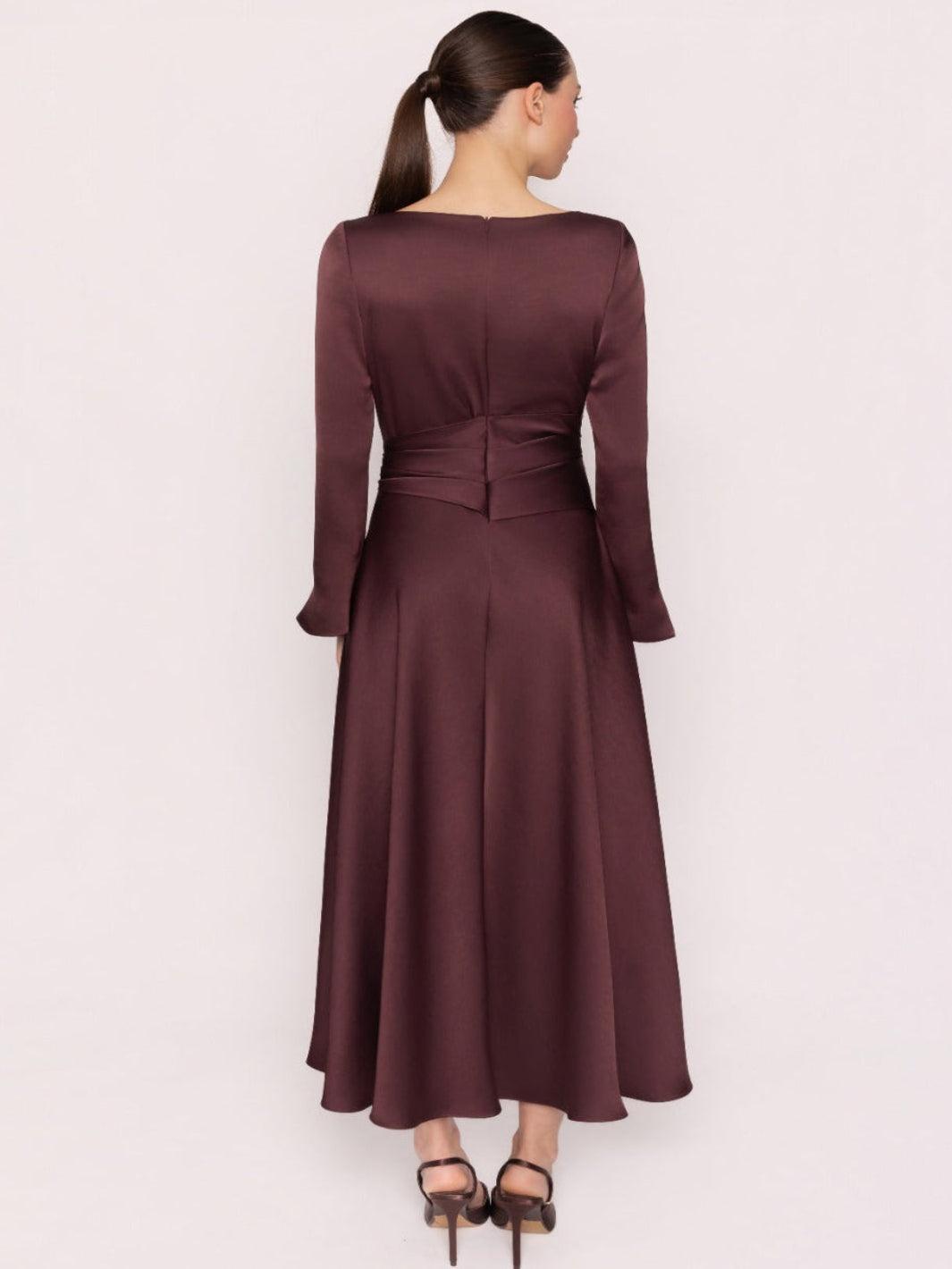 Carla Ruiz Satin Midi Dress 53030 In Brown-Occasion Wear-Guest of the wedding-Nicola Ross