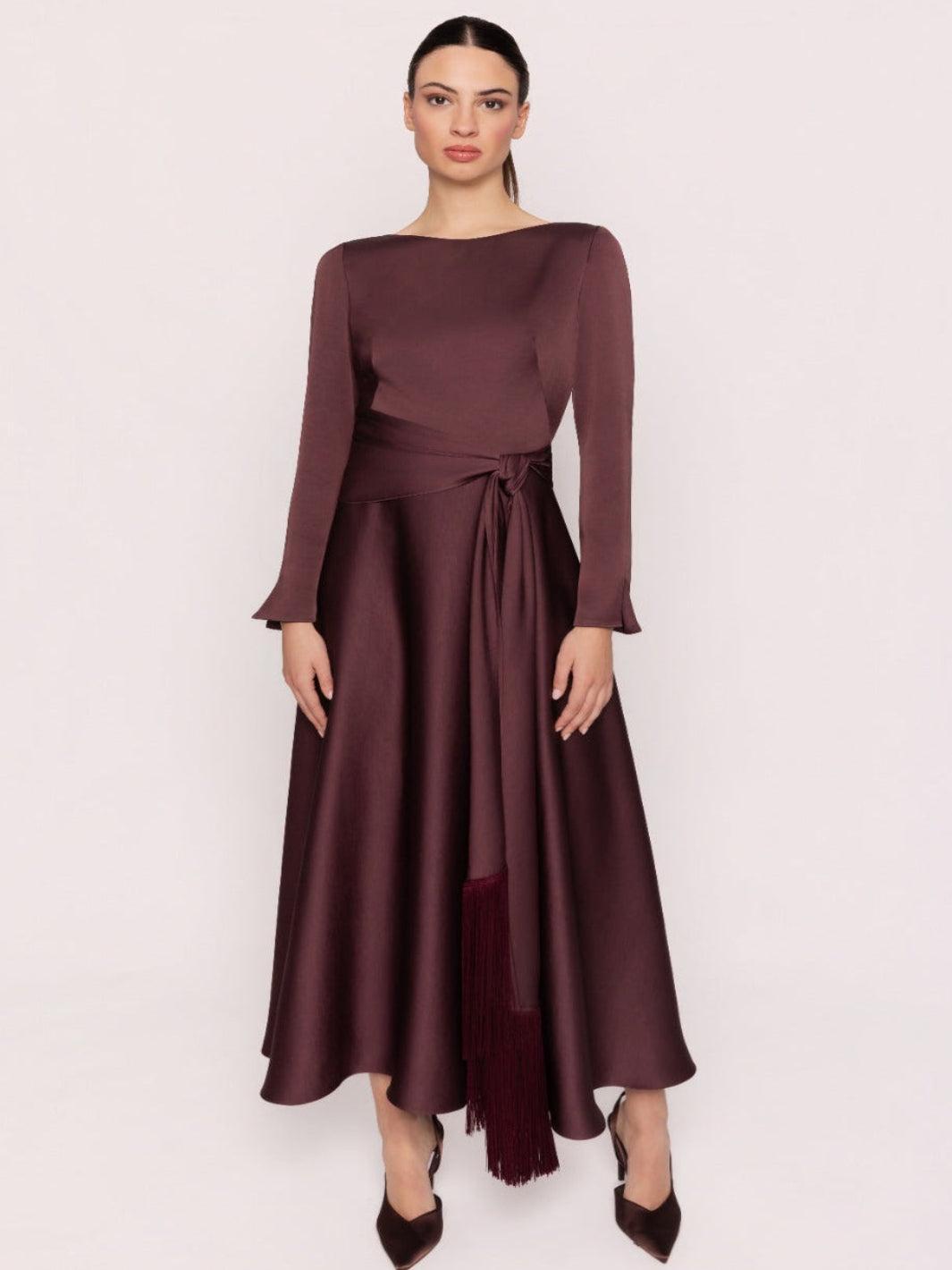 Carla Ruiz Satin Midi Dress 53030 In Brown-Occasion Wear-Guest of the wedding-Nicola Ross