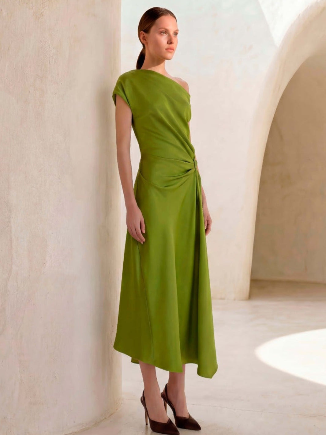Carla Ruiz Satin Midi Dress 53035 In Green-Occasion Wear-Guest of the wedding-Nicola Ross