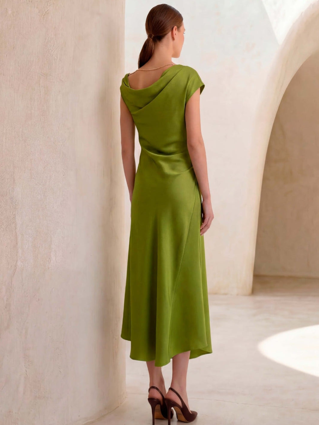 Carla Ruiz Satin Midi Dress 53035 In Green-Occasion Wear-Guest of the wedding-Nicola Ross