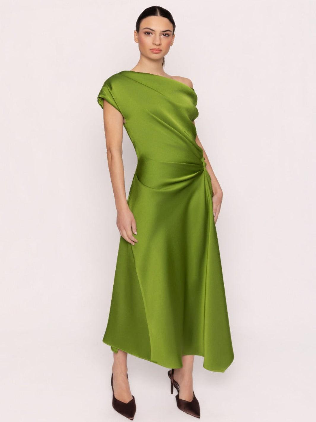 Carla Ruiz Satin Midi Dress 53035 In Green-Occasion Wear-Guest of the wedding-Nicola Ross