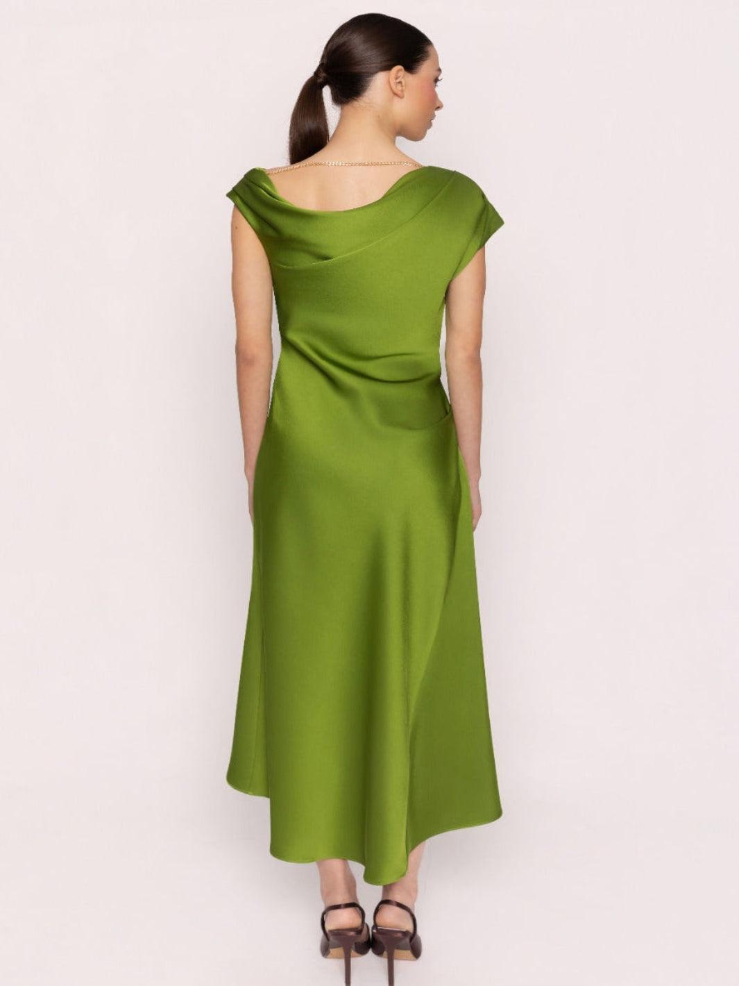Carla Ruiz Satin Midi Dress 53035 In Green-Occasion Wear-Guest of the wedding-Nicola Ross