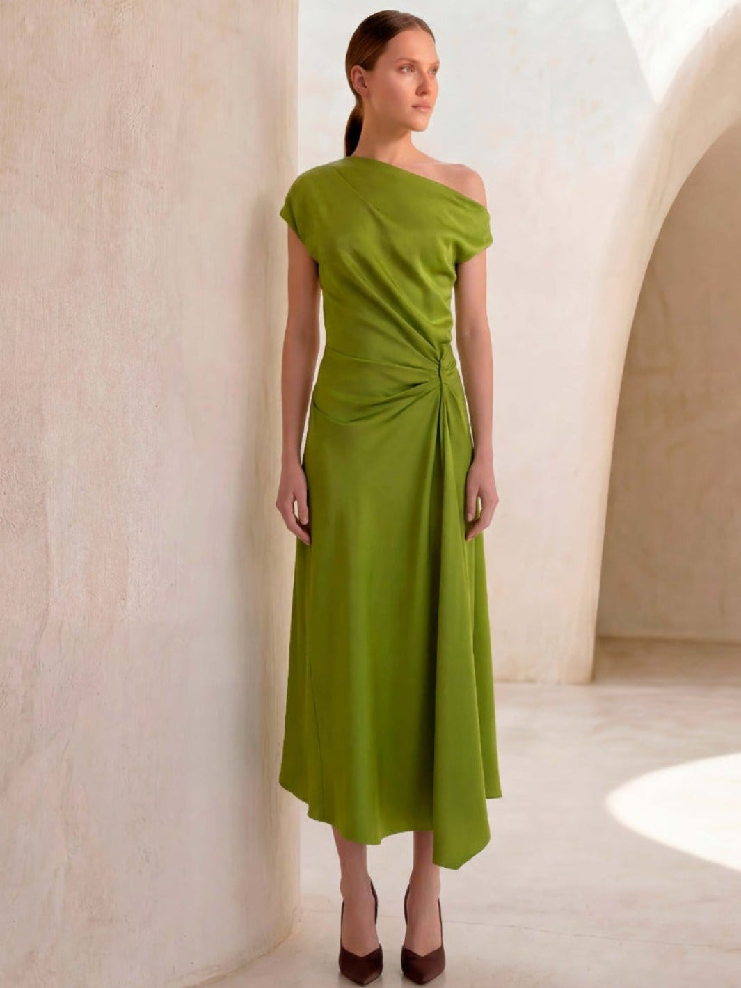 Carla Ruiz Satin Midi Dress 53035 In Green-Occasion Wear-Guest of the wedding-Nicola Ross