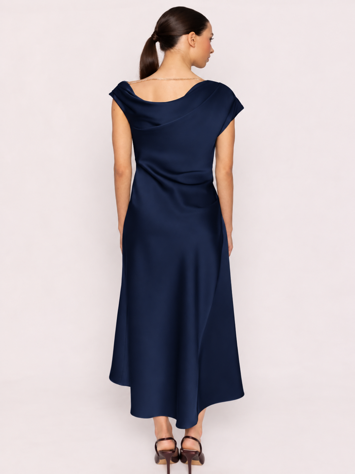 Carla Ruiz Satin Midi Dress 53035 In Navy-Occasion Wear-Guest of the wedding-Nicola Ross