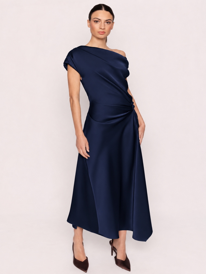 Carla Ruiz Satin Midi Dress 53035 In Navy-Occasion Wear-Guest of the wedding-Nicola Ross