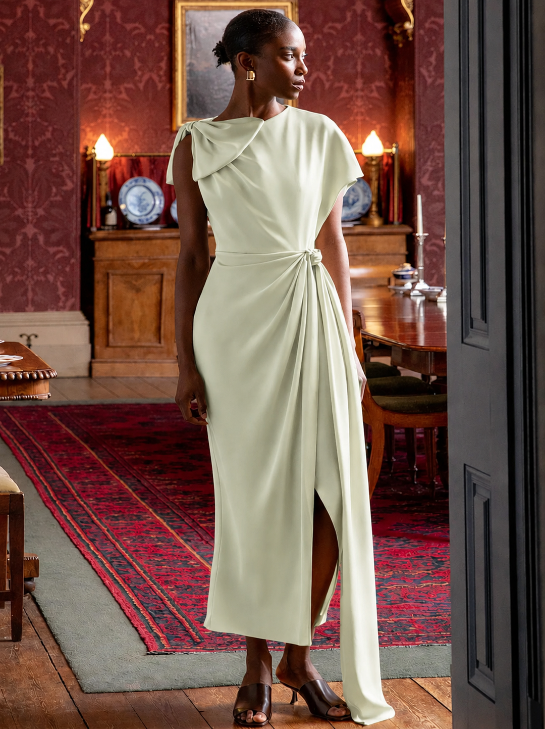 Maisonel Satin Midi Dress In Lemonade ME3024