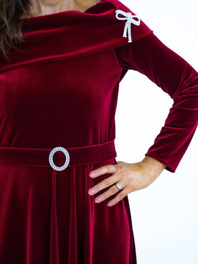 Claudia C Carlota Velvet Dress In Burgundy-Occasion Wear-Guest of the wedding-Nicola Ross