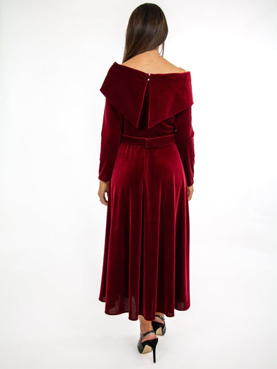 Claudia C Carlota Velvet Dress In Burgundy-Occasion Wear-Guest of the wedding-Nicola Ross