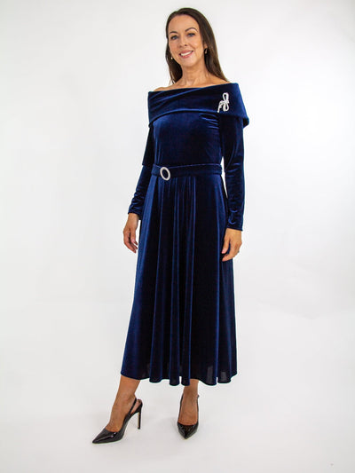 Claudia C Carlota Velvet Dress In Navy-Occasion Wear-Guest of the wedding-Nicola Ross