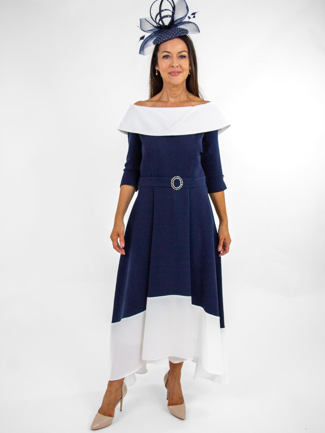 Claudia C Diana Dress In Navy / White-Occasion Wear-Guest of the wedding-Nicola Ross
