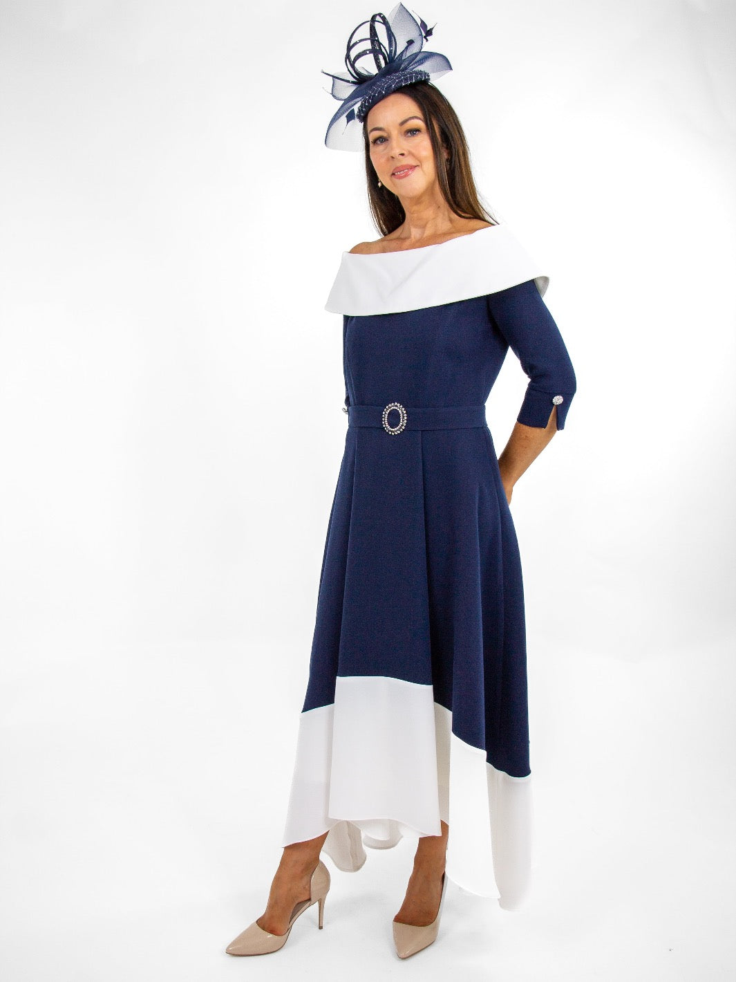 Claudia C Diana Dress In Navy / White-Occasion Wear-Guest of the wedding-Nicola Ross