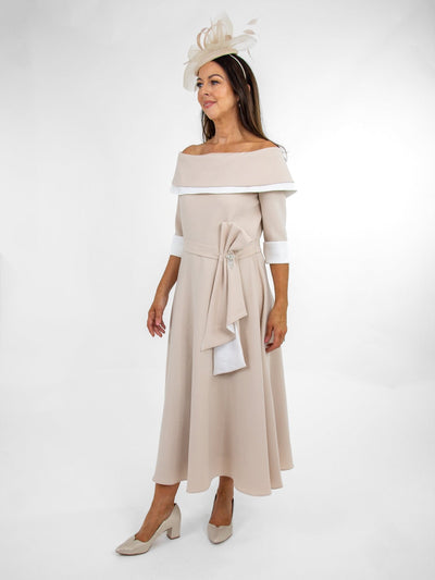 Claudia C Sylvia Dress In Beige / White-Occasion Wear-Guest of the wedding-Nicola Ross