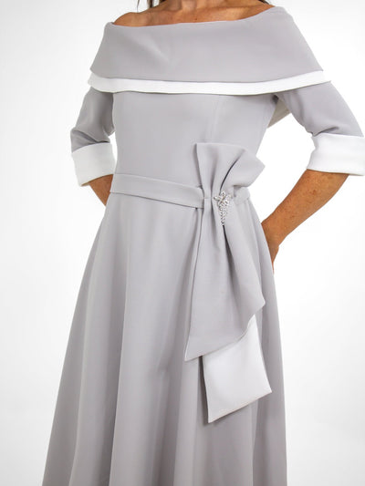 Claudia C Sylvia Dress In Grey / White-Occasion Wear-Guest of the wedding-Nicola Ross