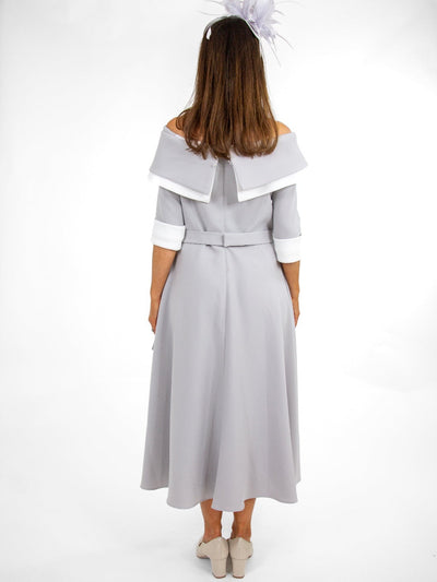 Claudia C Sylvia Dress In Grey / White-Occasion Wear-Guest of the wedding-Nicola Ross