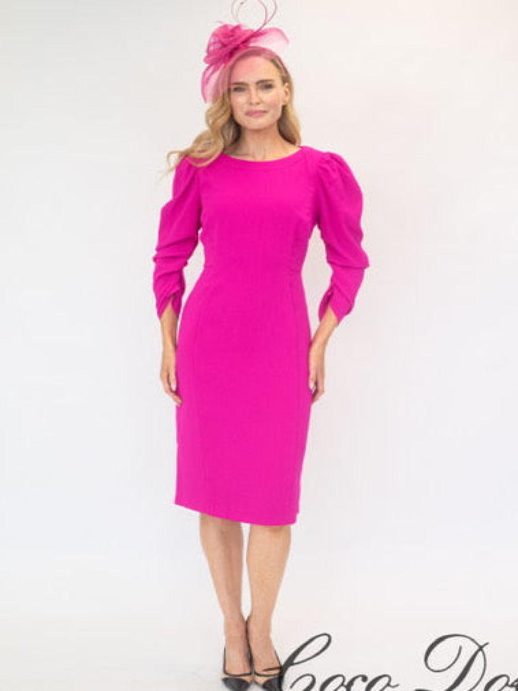 Coco Doll Corna Midi Dress In Fuchsia CD17-Occasion Wear-Guest of the wedding-Nicola Ross