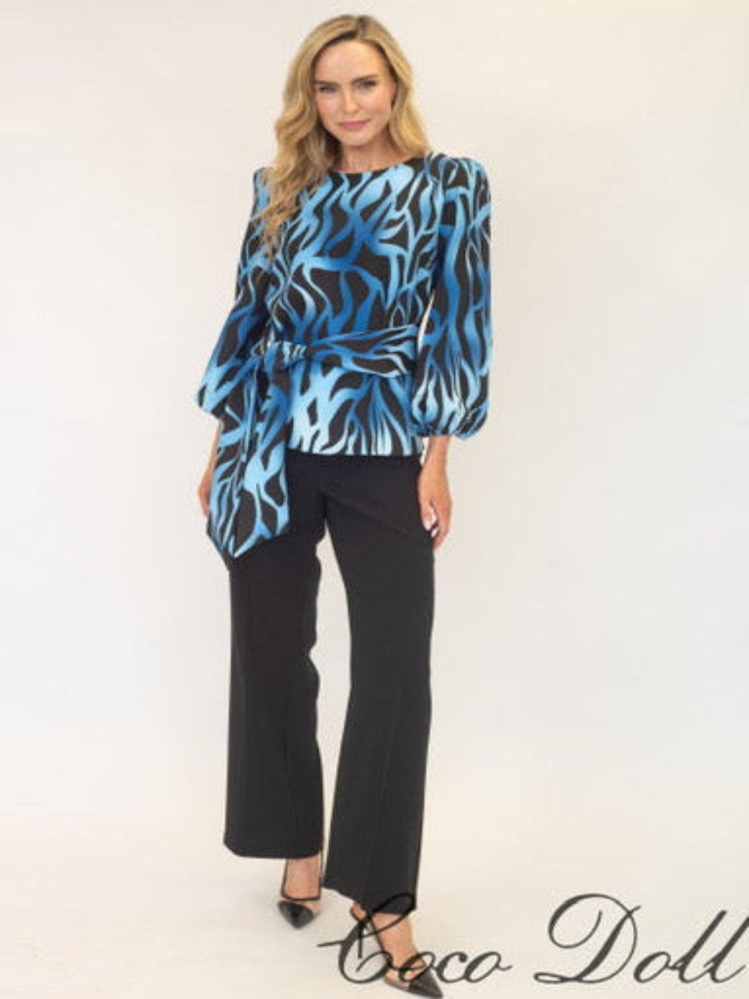 Coco Doll Top & Trousers In Blue Print CD26-Occasion Wear-Guest of the wedding-Nicola Ross
