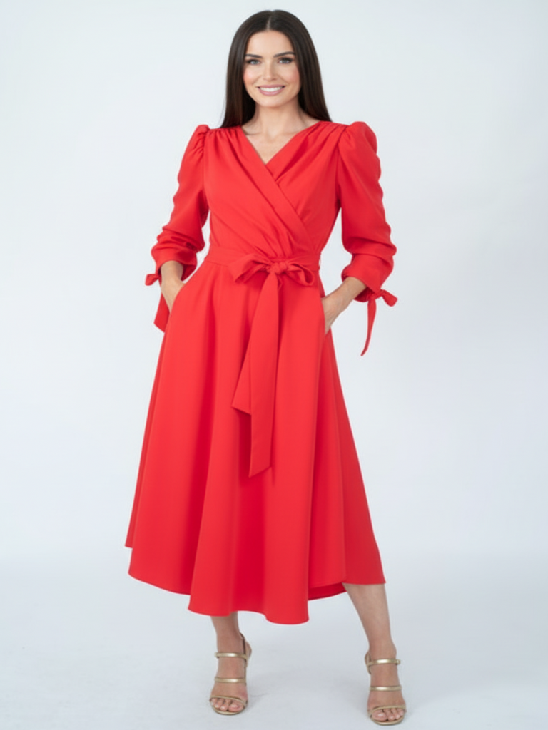 Coco Doll Wrap Midi Dress In Red CD51  Nicola Ross