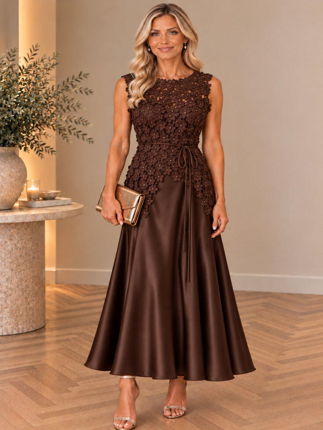 Darling Lace Midi Dress In Chocolate Brown D2646-Mother of the bride- mother of the groom -Nicola Ross