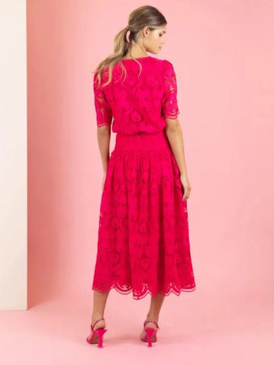 Fee G Alicia Lace Skirt In Berry 1011/22-Occasion Wear-Guest of the wedding-Nicola Ross