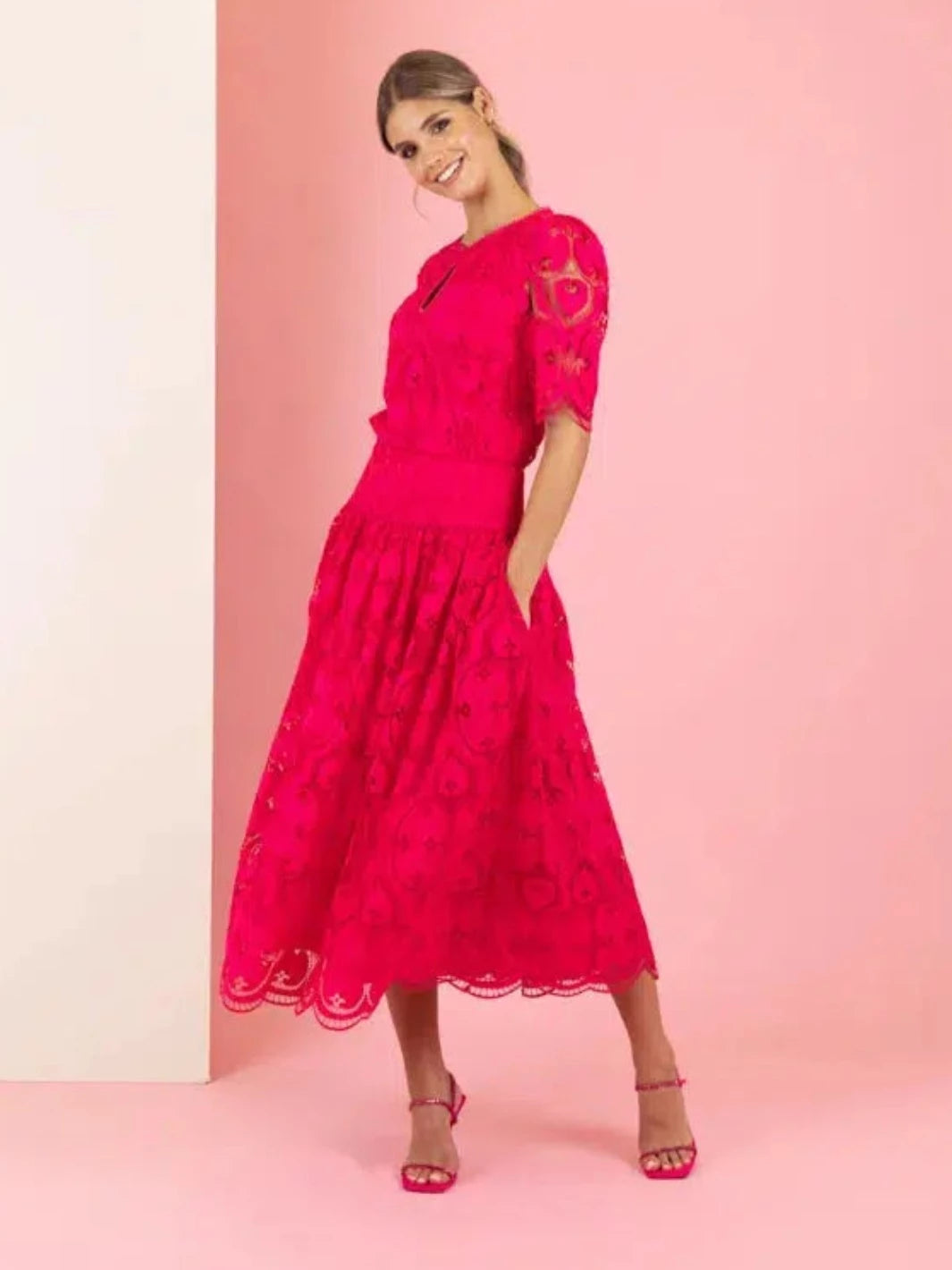 Fee G Alicia Lace Skirt In Berry 1011/22-Occasion Wear-Guest of the wedding-Nicola Ross