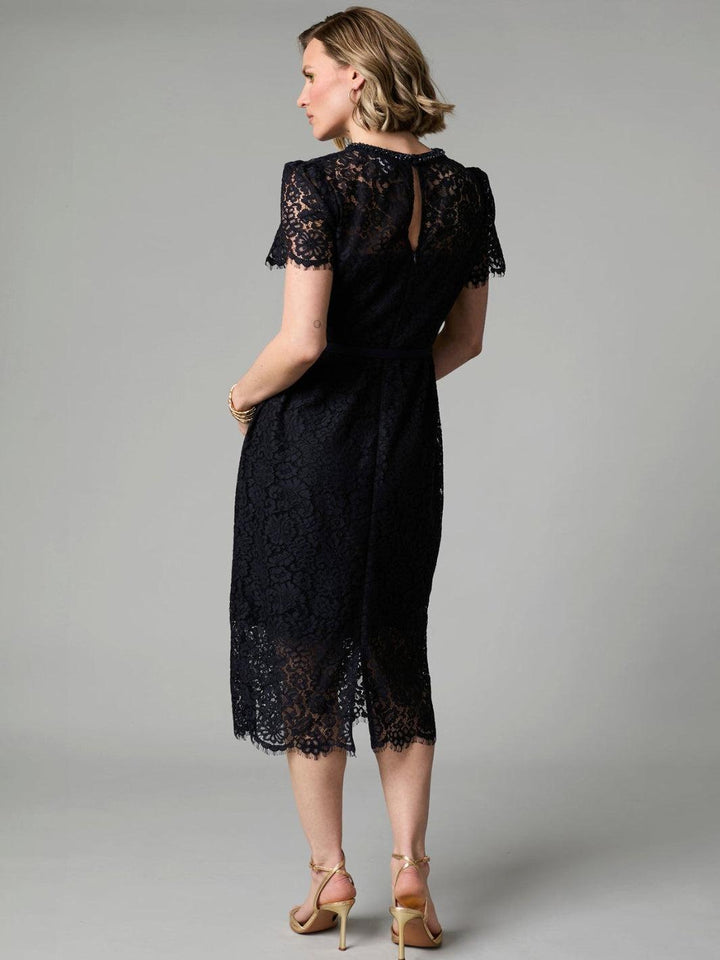 Fee G Annabelle Lace Midi Dress In Navy 885B/147-Occasion Wear-Guest of the wedding-Nicola Ross