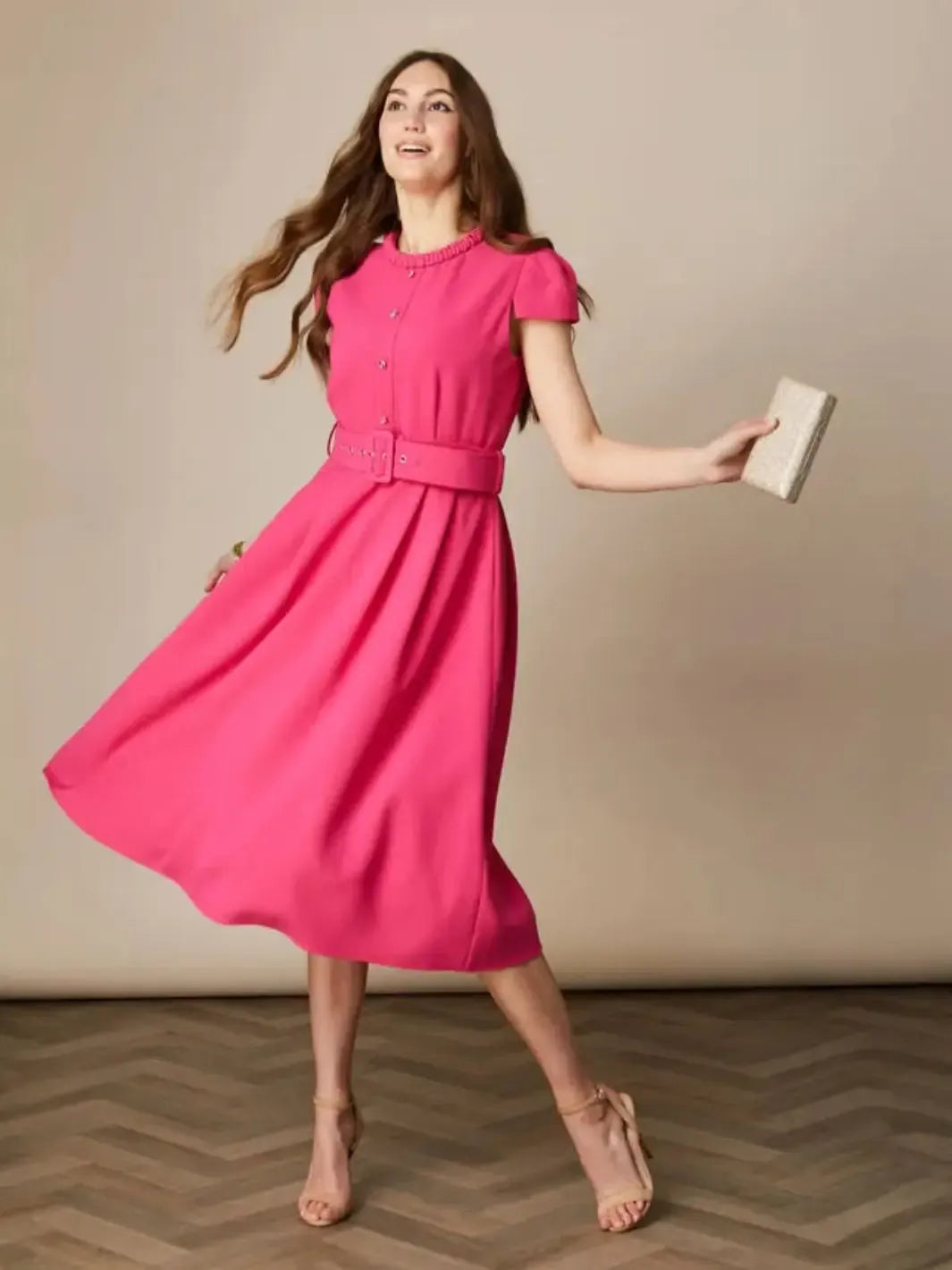 Fee G Charlotte Tailored Midi Dress In Pink 859B/53-Nicola Ross