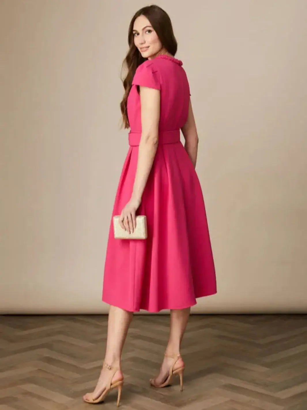 Fee G Charlotte Tailored Midi Dress In Pink 859B/53-Nicola Ross