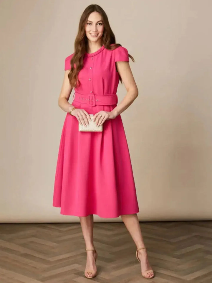 Fee G Charlotte Tailored Midi Dress In Pink 859B/53-Nicola Ross