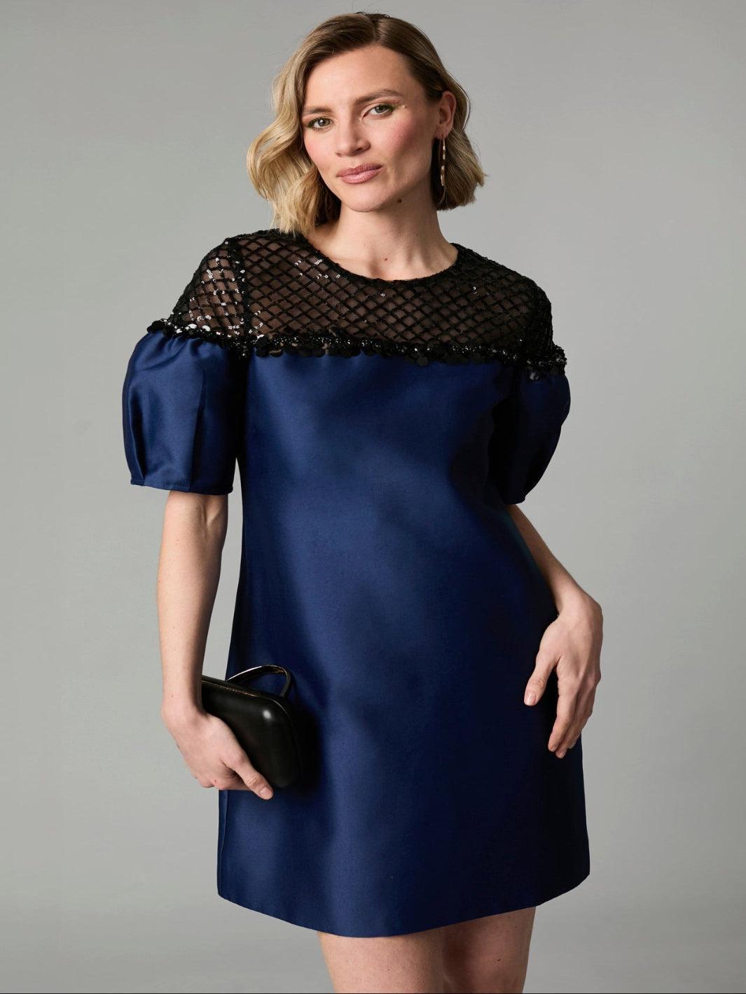 Fee G Cleo Shift Dress In Navy 825B/142-Occasion Wear-Guest of the wedding-Nicola Ross
