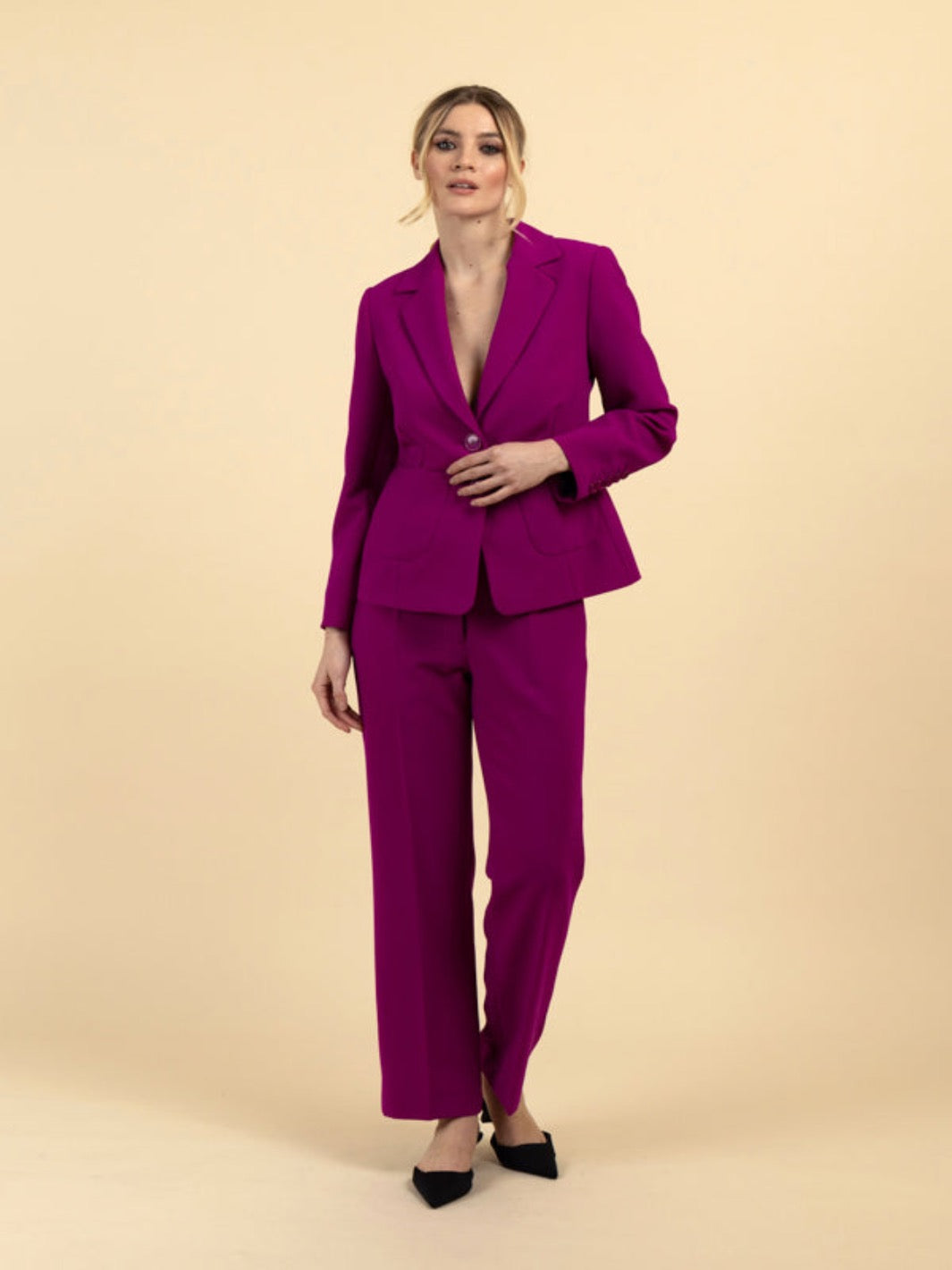 Fee G Darcy Pocket Trouser In Magenta - 436/100/M-Occasion Wear-Guest of the wedding-Nicola Ross